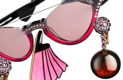 Face made from Diamond sunglasses, earrings and ladies shoe – Photograph by George Ong